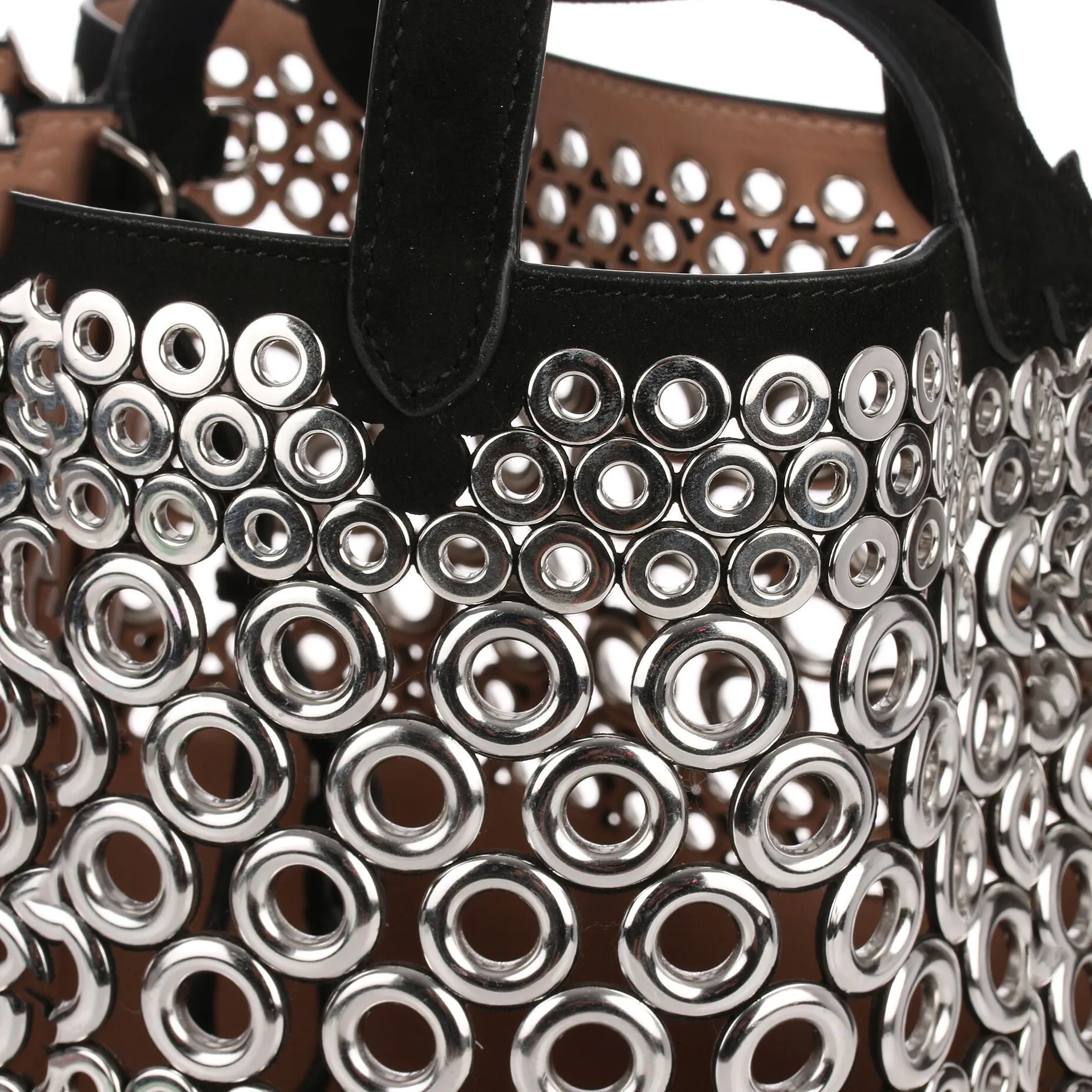 Black eyelet suede bag