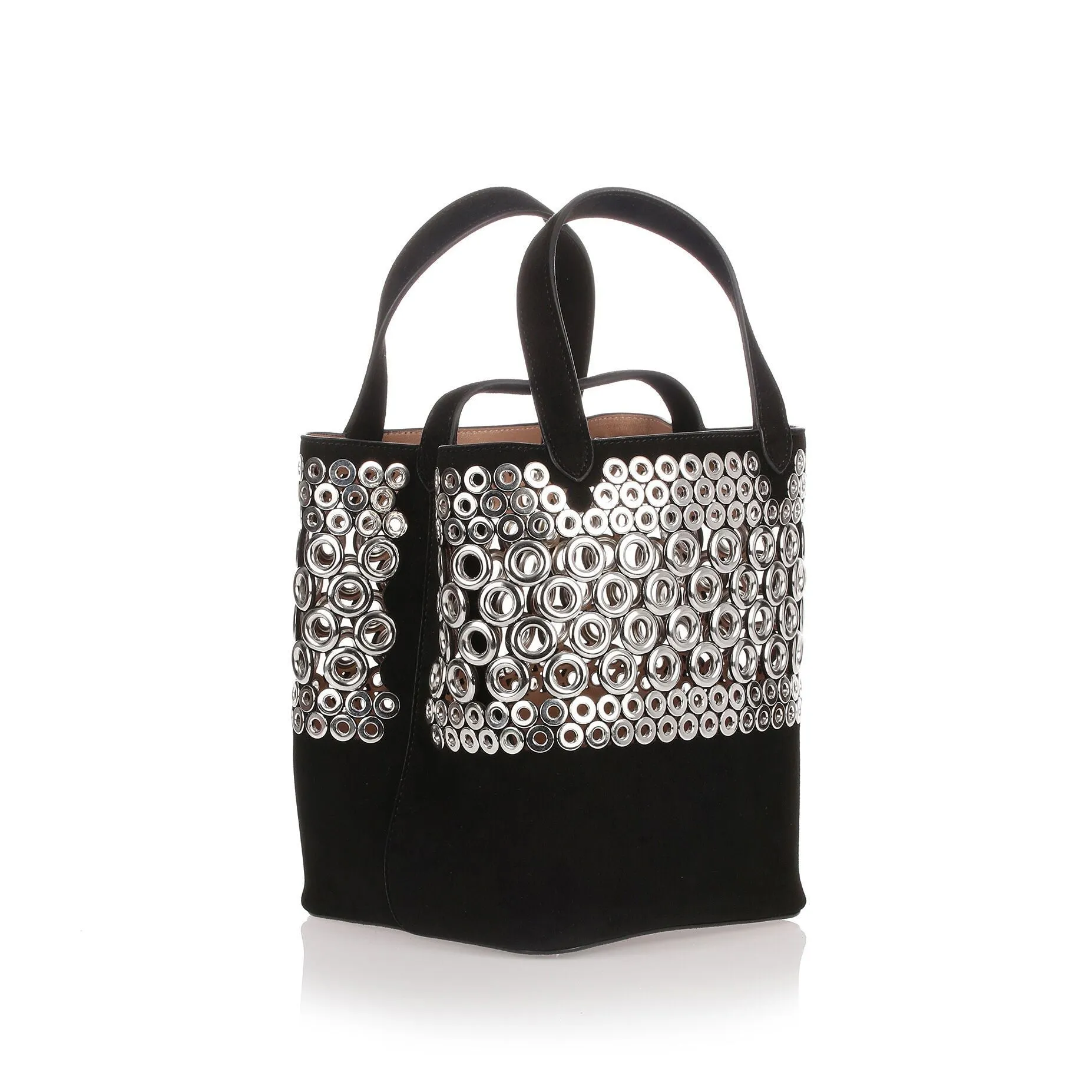 Black eyelet suede bag