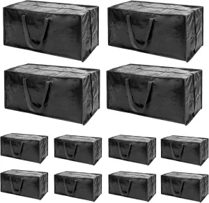 Black Moving Bags - 8 Pack Extra Large Heavy Duty Storage Bags With Zipper & Reinforce Handles | 29x14x13 Inch Moving Tote Bags Bulk For Clothing, Shoes, Travel