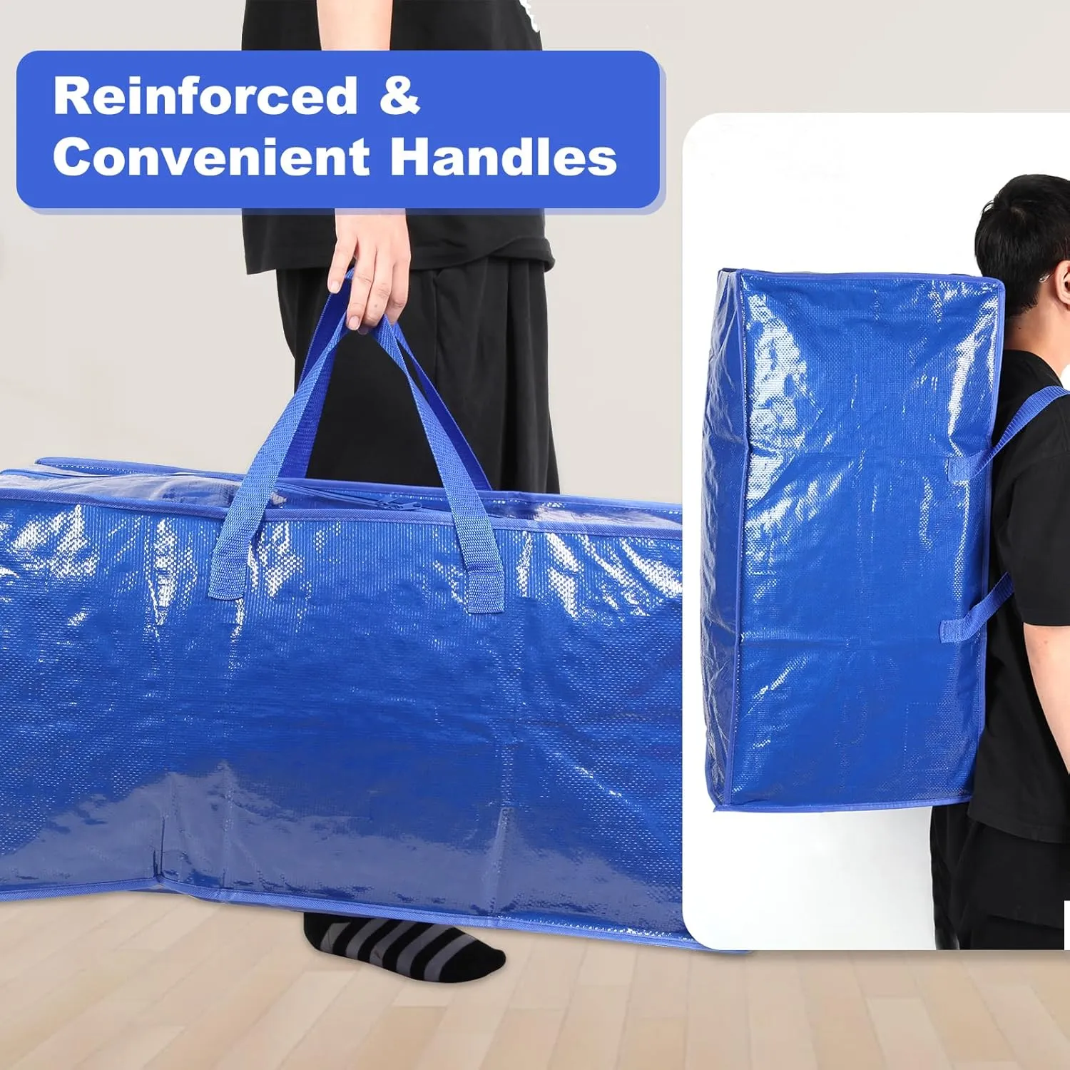 Black Moving Bags - 8 Pack Extra Large Heavy Duty Storage Bags With Zipper & Reinforce Handles | 29x14x13 Inch Moving Tote Bags Bulk For Clothing, Shoes, Travel