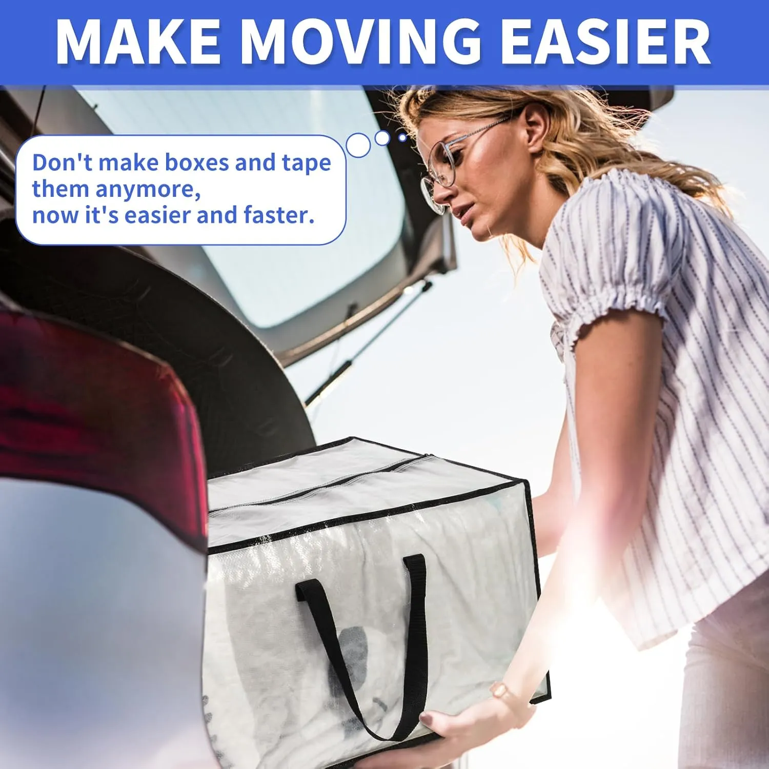 Black Moving Bags - 8 Pack Extra Large Heavy Duty Storage Bags With Zipper & Reinforce Handles | 29x14x13 Inch Moving Tote Bags Bulk For Clothing, Shoes, Travel