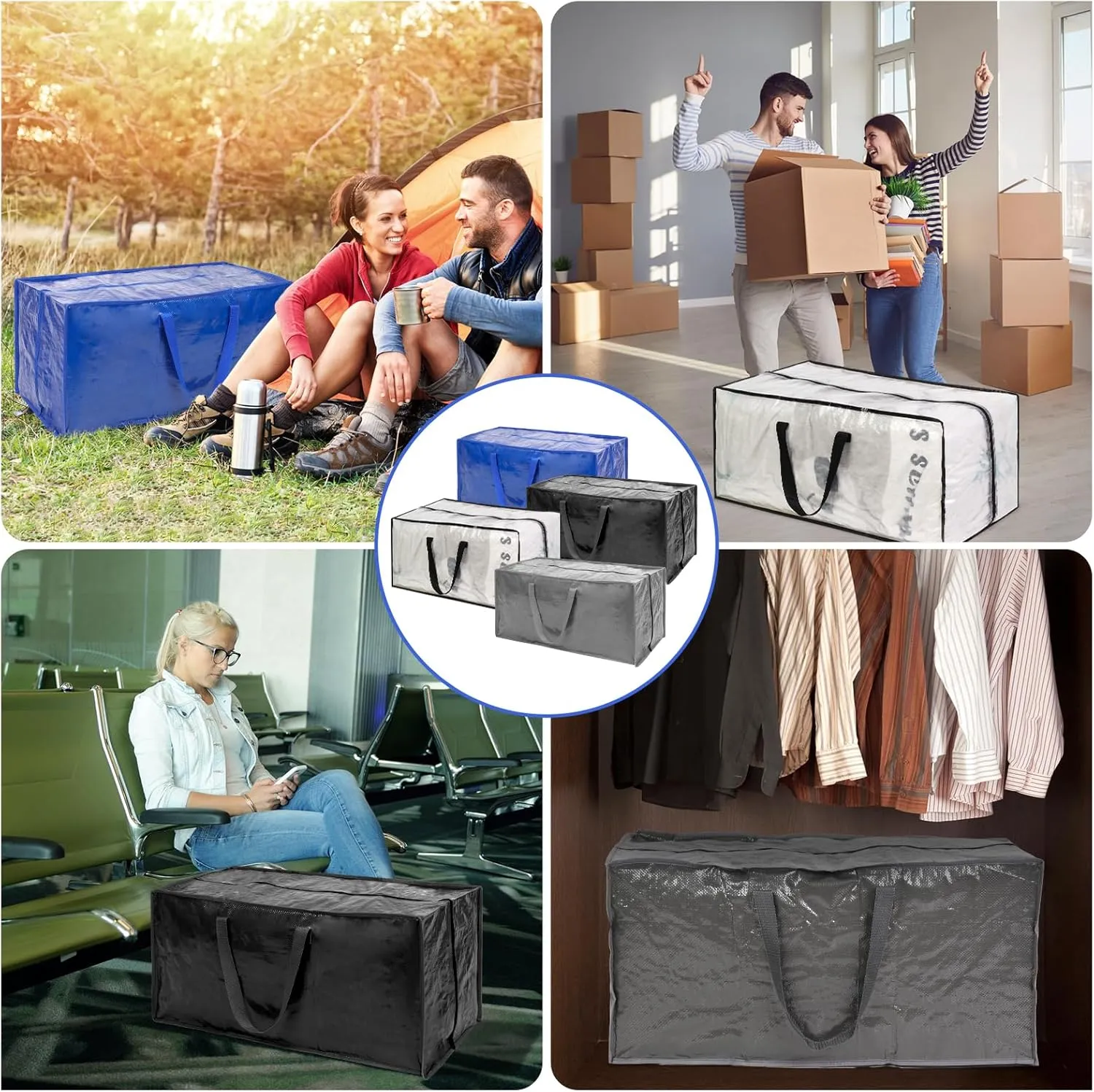 Black Moving Bags - 8 Pack Extra Large Heavy Duty Storage Bags With Zipper & Reinforce Handles | 29x14x13 Inch Moving Tote Bags Bulk For Clothing, Shoes, Travel