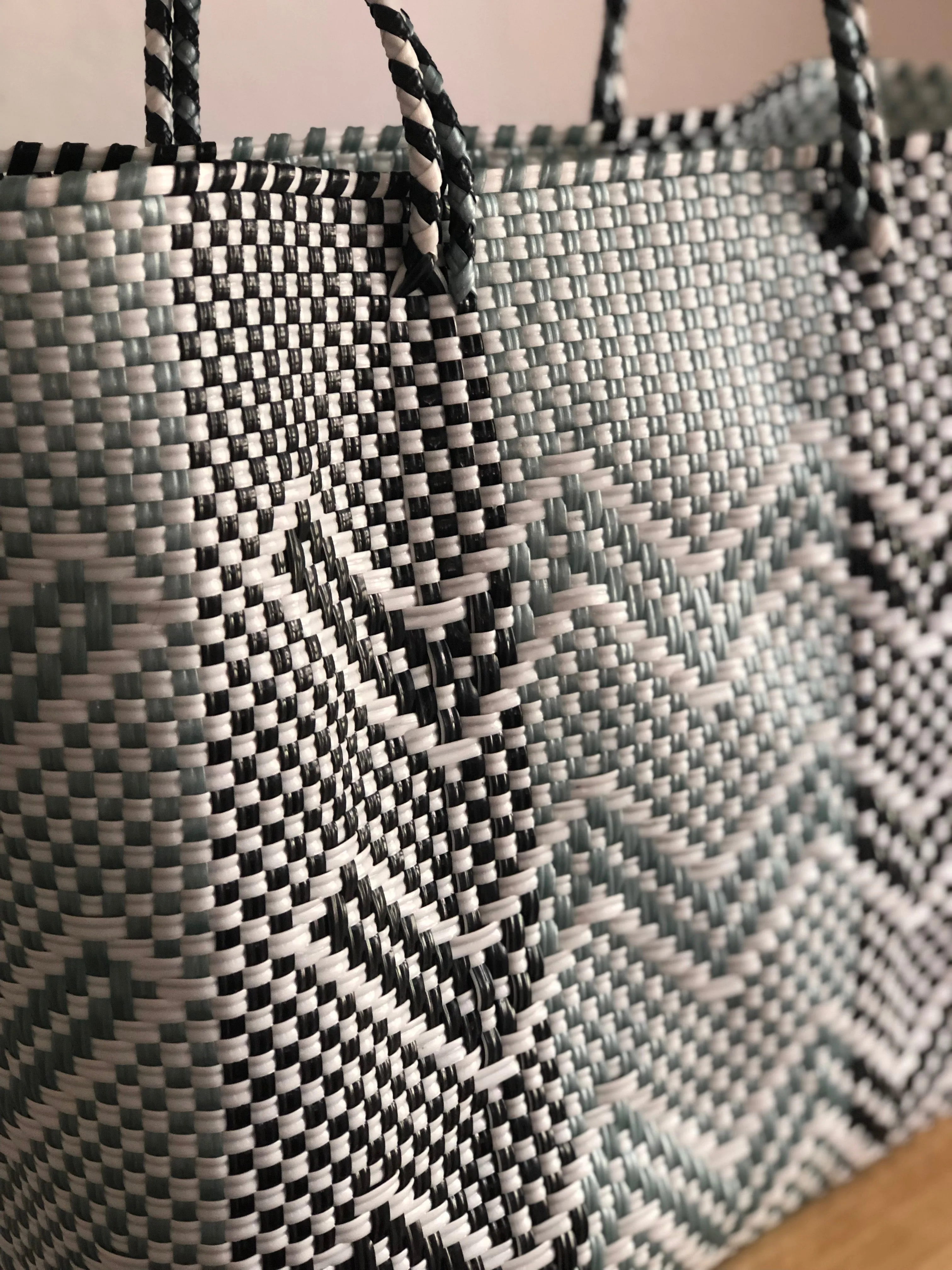 Black, White and Silver Woven Tote