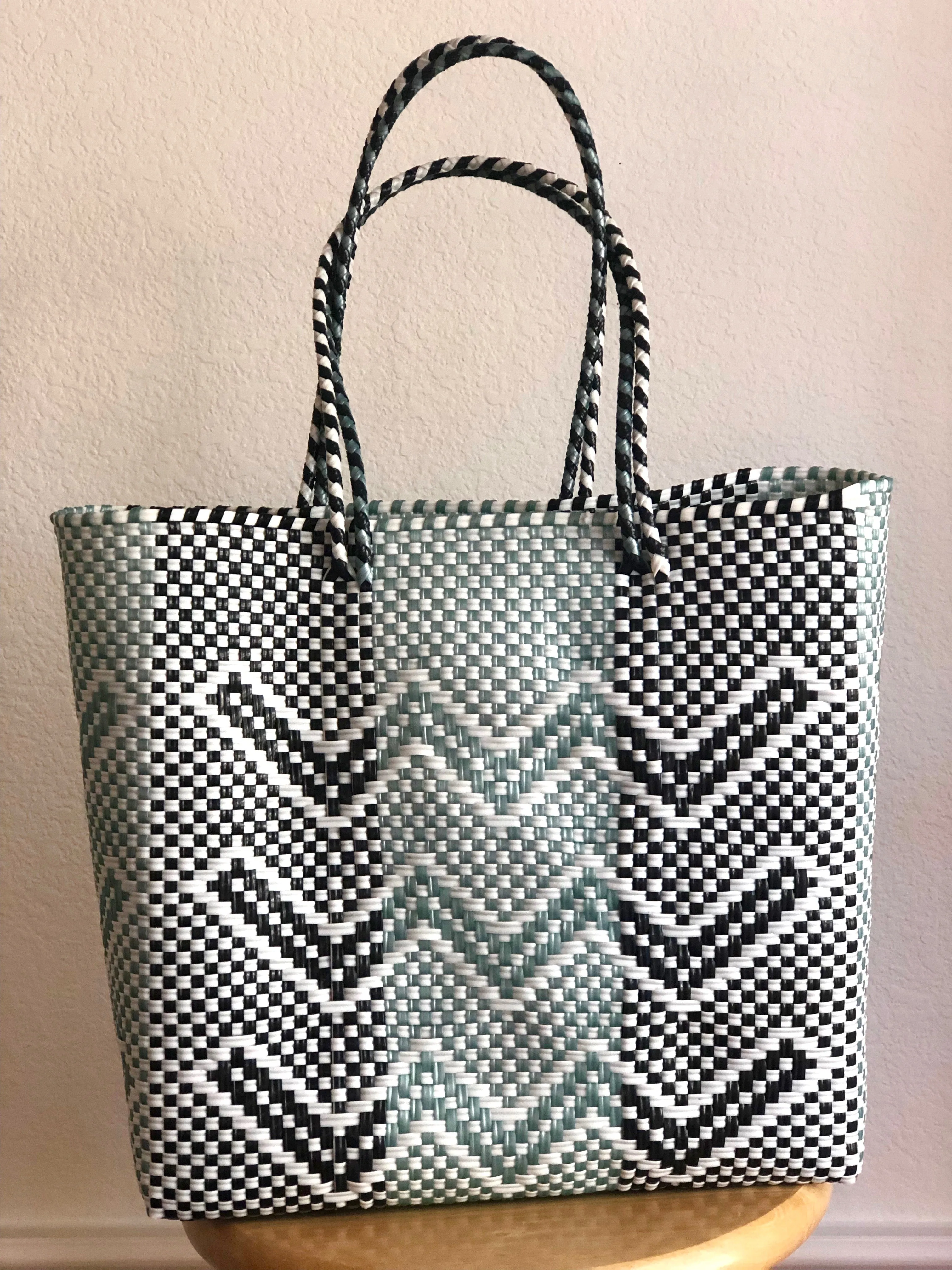 Black, White and Silver Woven Tote