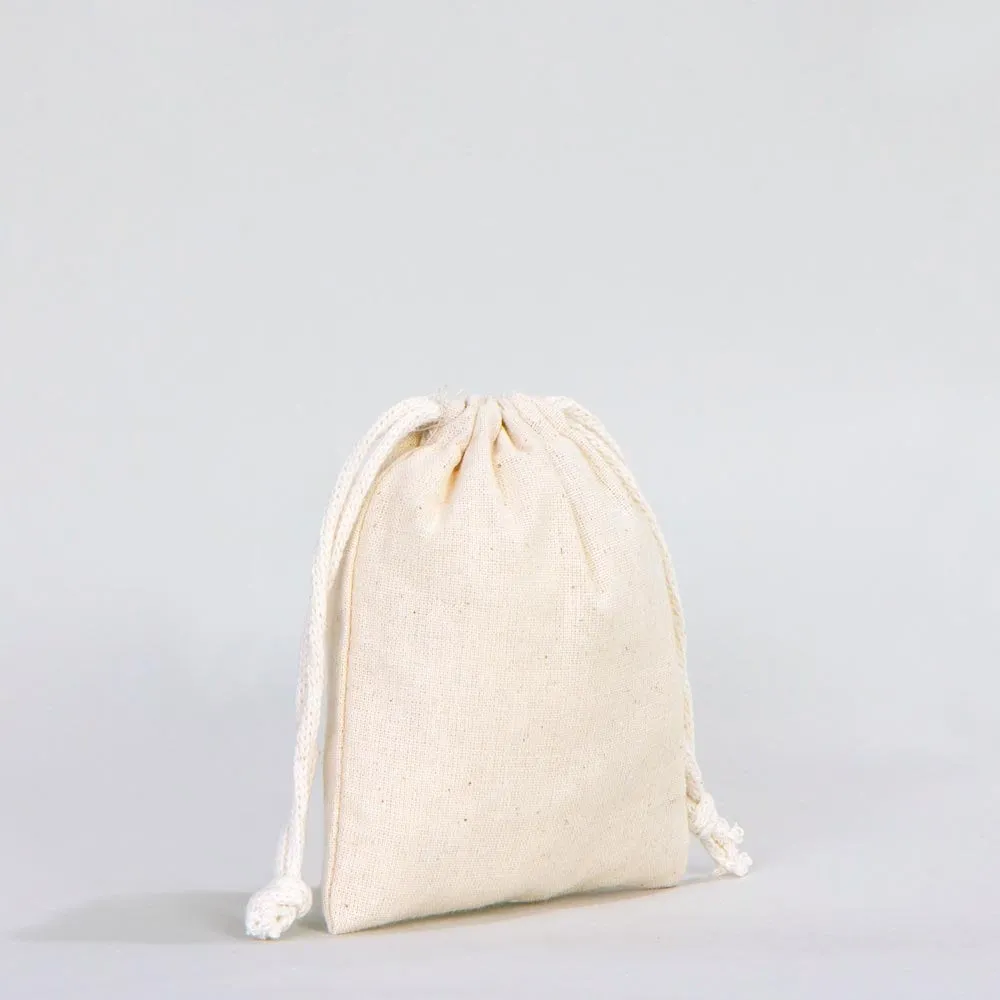 Blank Cotton Pouch 4"W x 5"H (10 cm x 13 cm) Organic Cotton Bag - Drawstring Pouch Bags Great For Packaging - Drawstring Pack -  Muslin Bag