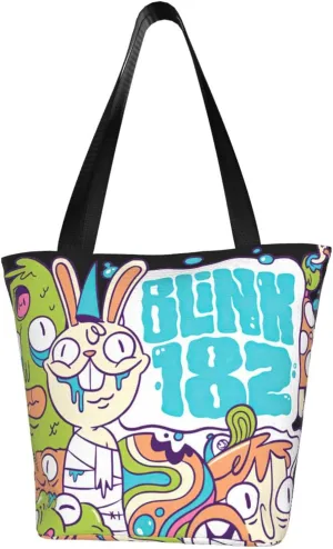 Blink Classic Rock 182 Reusable Grocery Bag Shopping Bags Tote Bags with Zipper Woman Shoulder Bag for Activity Storage Bag Beautiful Daily Bag Large Capacity Handbag for Kitchen