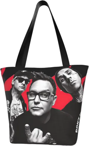Blink Classic Rock 182 Reusable Grocery Bag Shopping Bags Tote Bags with Zipper Woman Shoulder Bag for Picnic Storage Bag Portable Daily Bag Large Capacity Handbag for Kitchen, Black