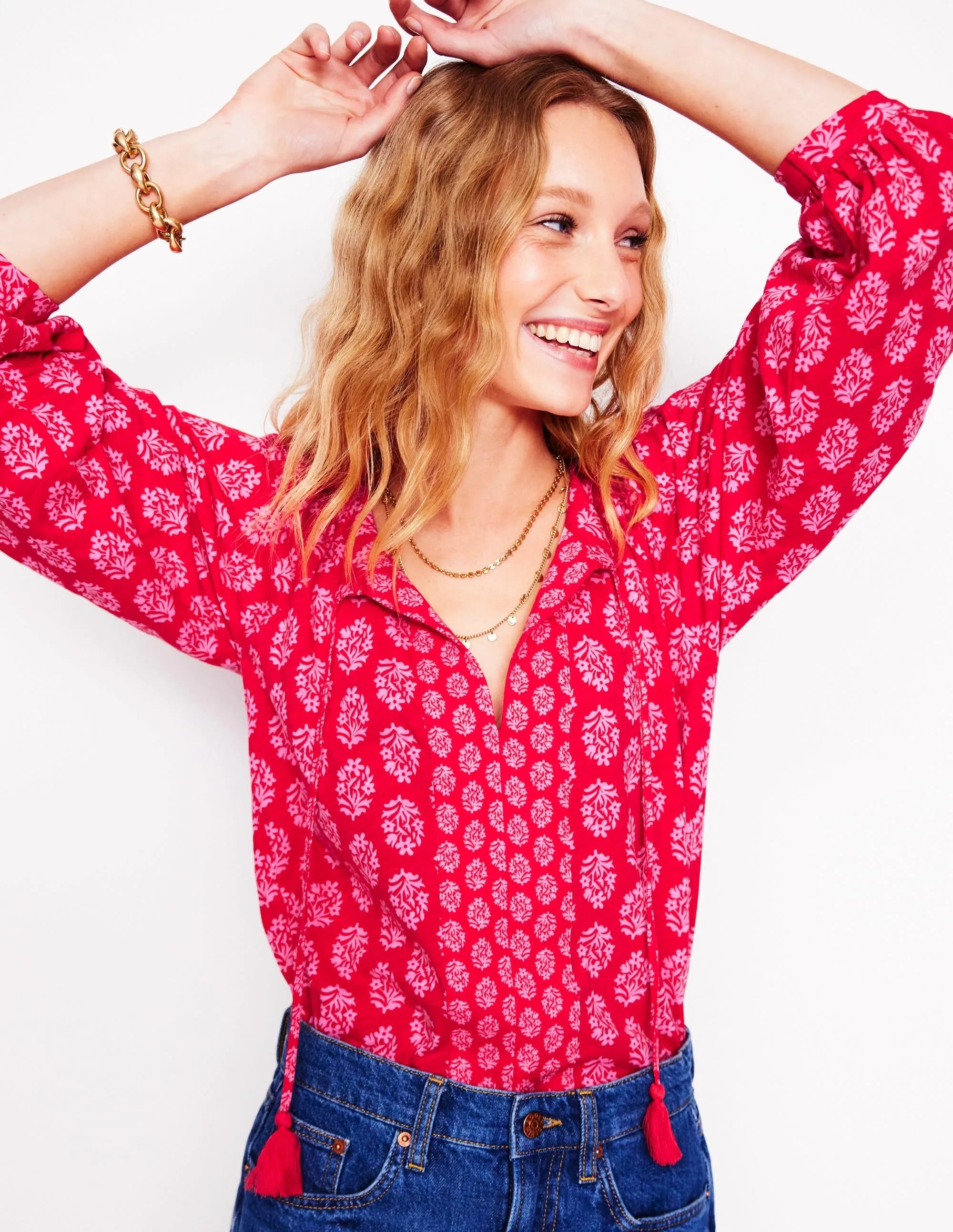 Blouson Sleeve Raglan Top-Posy Stamp