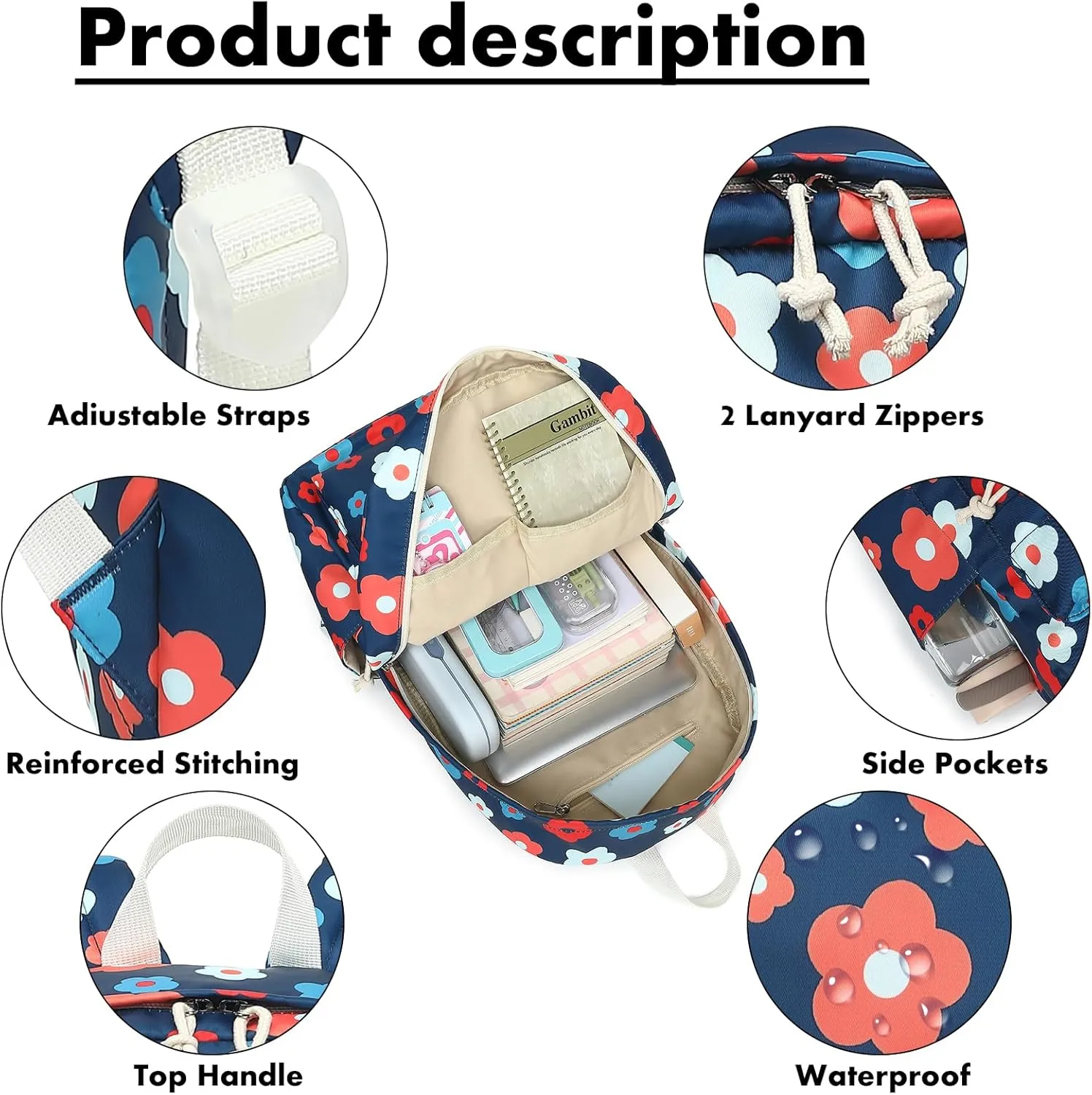 Bluboon School Backpack Set Girls Womens Laptop Bookbag Casual Daypack Fits 15 inch Laptop with Lunch Tote Bag and Pencil Bag