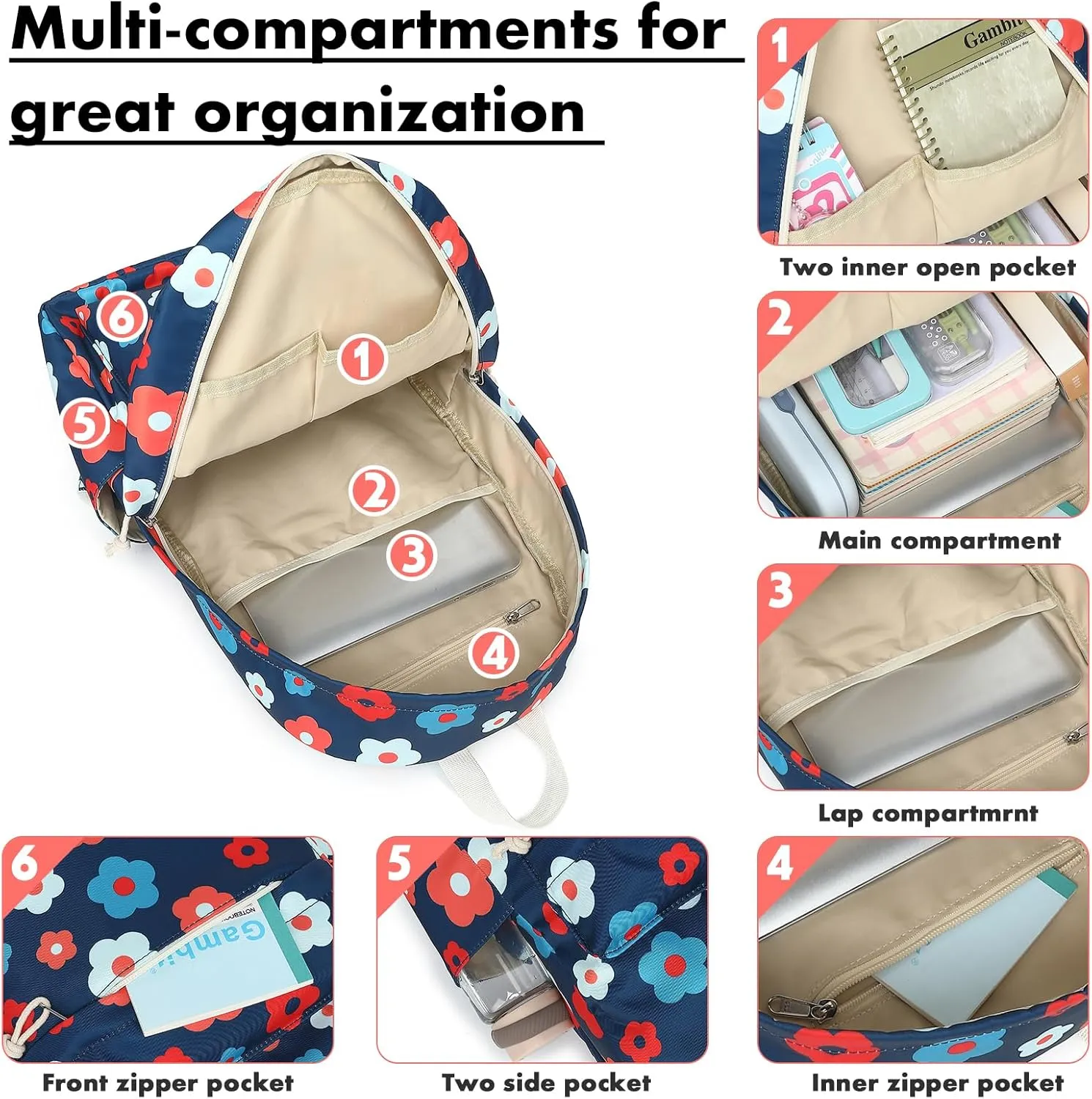 Bluboon School Backpack Set Girls Womens Laptop Bookbag Casual Daypack Fits 15 inch Laptop with Lunch Tote Bag and Pencil Bag
