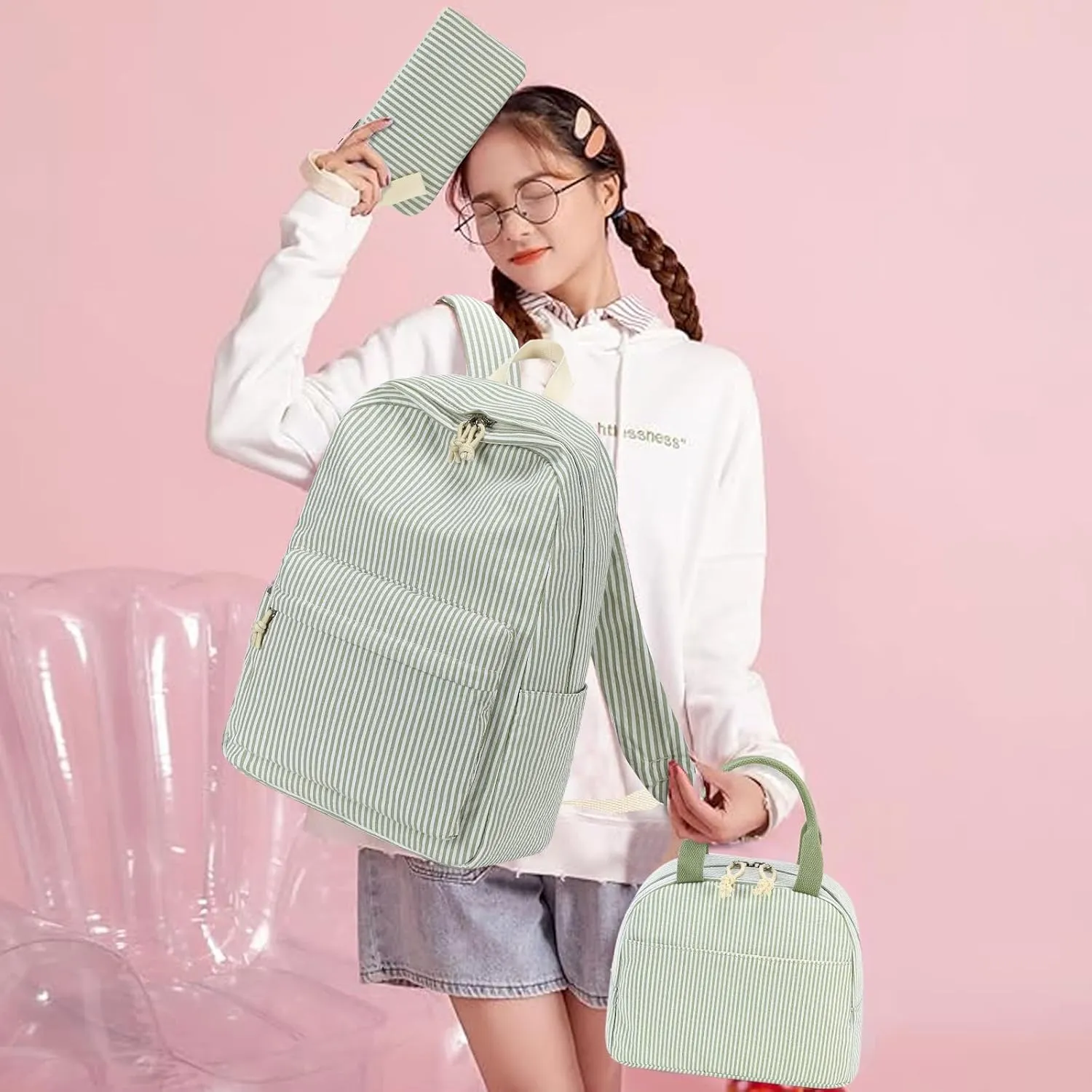 Bluboon School Backpack Set Girls Womens Laptop Bookbag Casual Daypack Fits 15 inch Laptop with Lunch Tote Bag and Pencil Bag