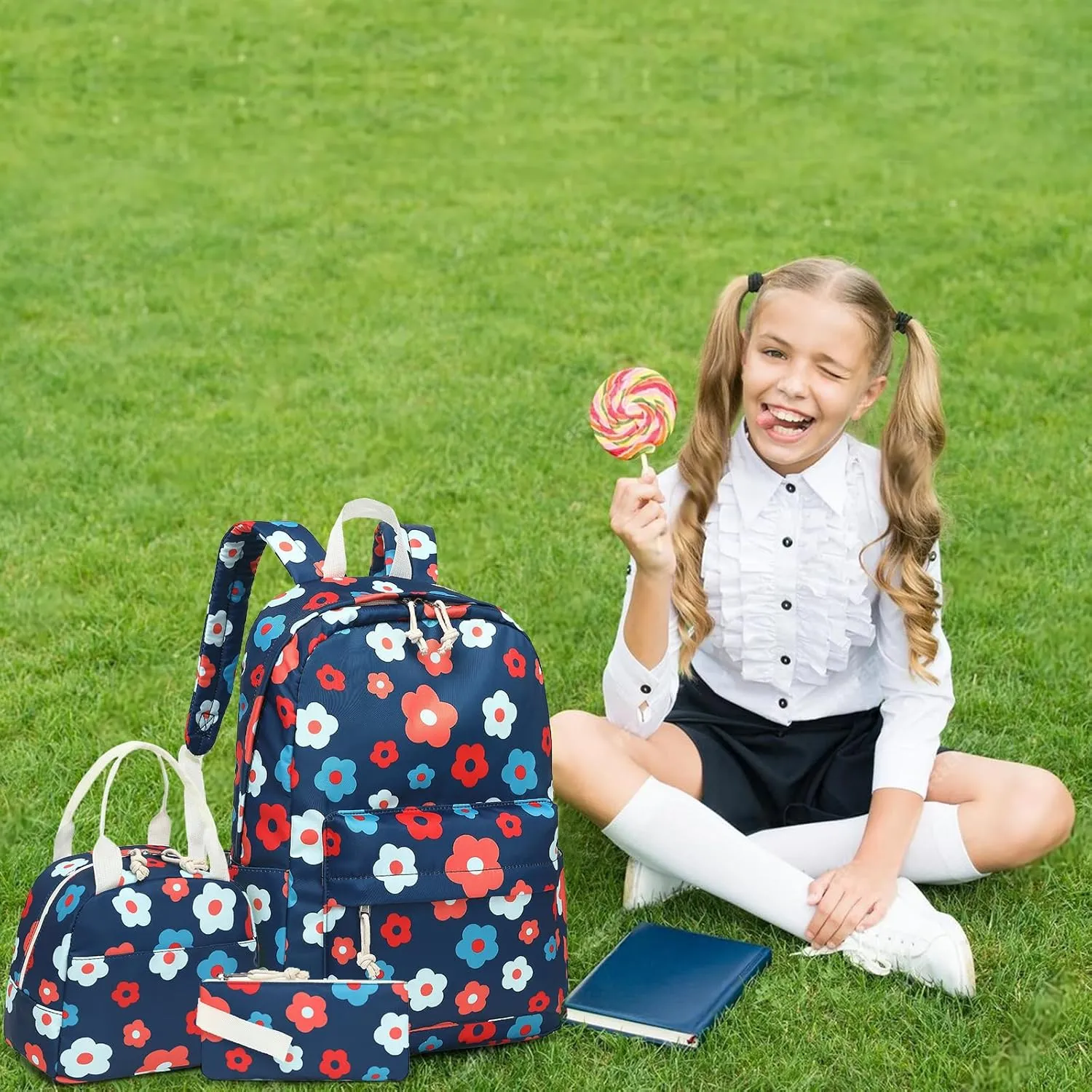 Bluboon School Backpack Set Girls Womens Laptop Bookbag Casual Daypack Fits 15 inch Laptop with Lunch Tote Bag and Pencil Bag