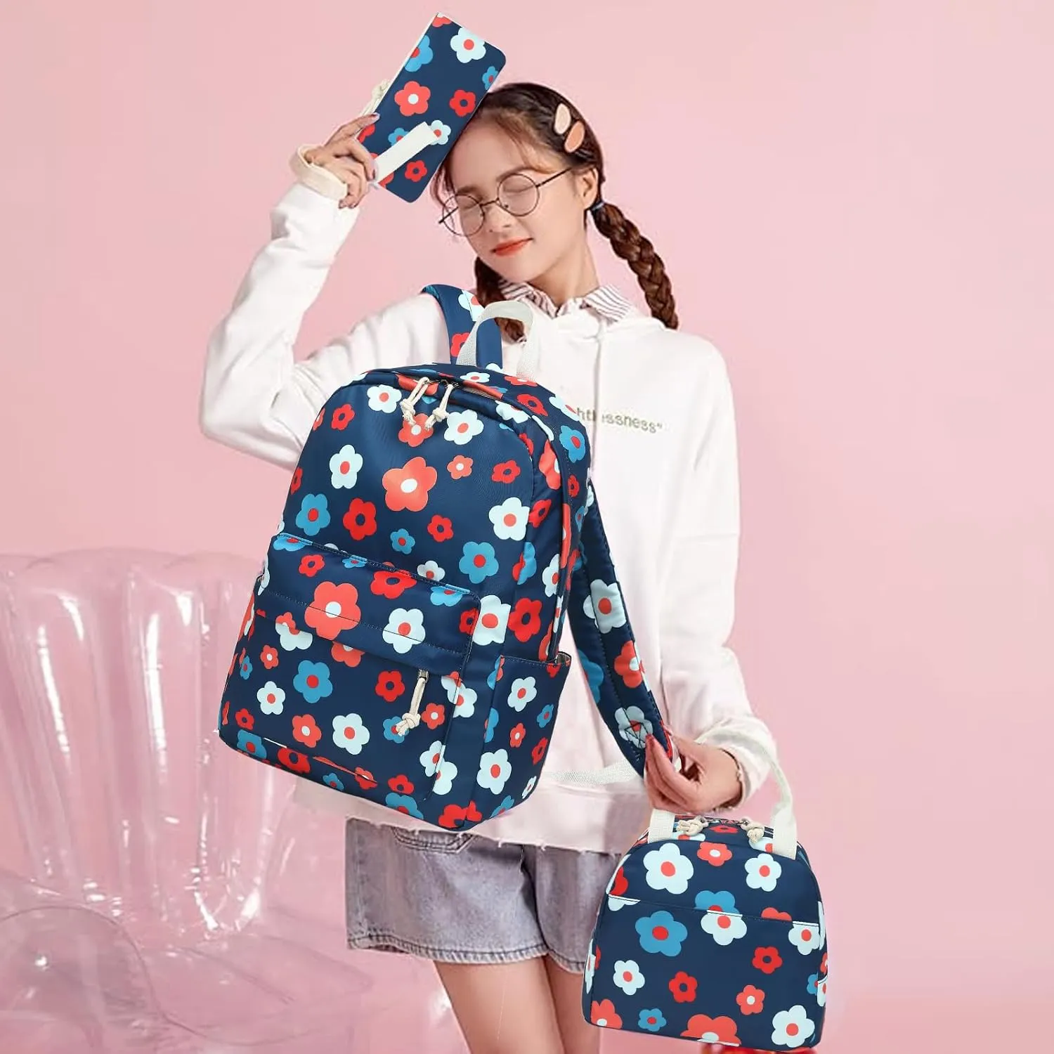 Bluboon School Backpack Set Girls Womens Laptop Bookbag Casual Daypack Fits 15 inch Laptop with Lunch Tote Bag and Pencil Bag