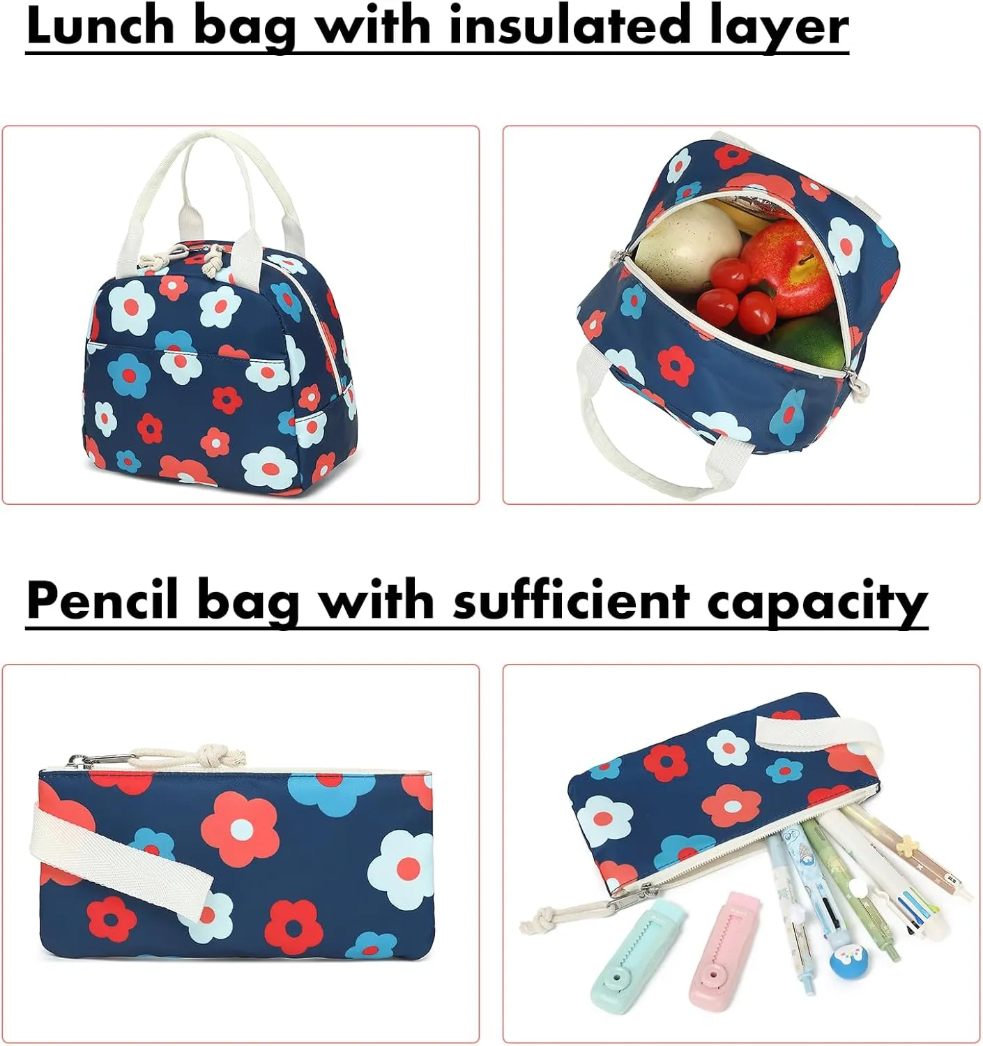 Bluboon School Backpack Set Girls Womens Laptop Bookbag Casual Daypack Fits 15 inch Laptop with Lunch Tote Bag and Pencil Bag