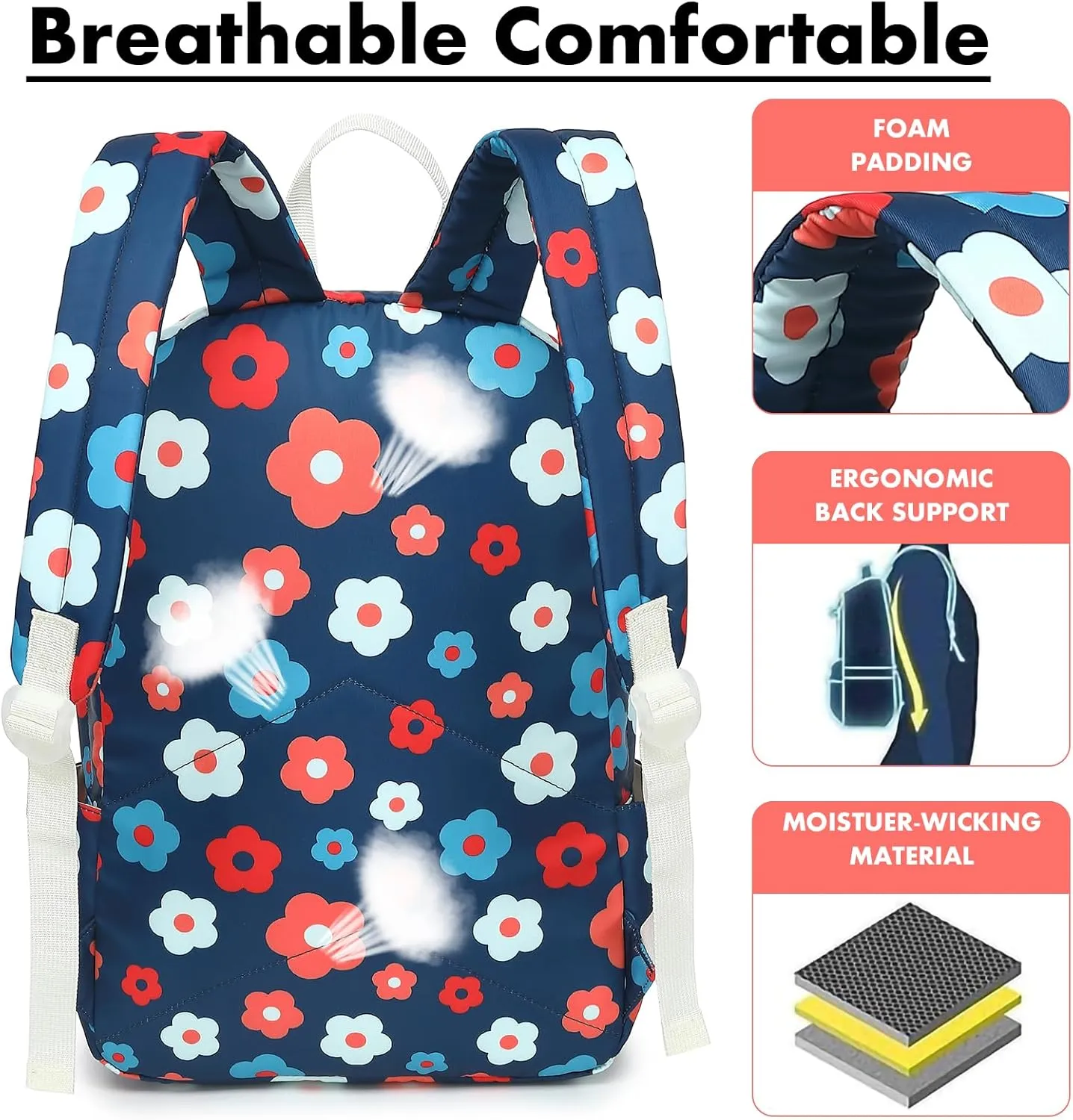 Bluboon School Backpack Set Girls Womens Laptop Bookbag Casual Daypack Fits 15 inch Laptop with Lunch Tote Bag and Pencil Bag
