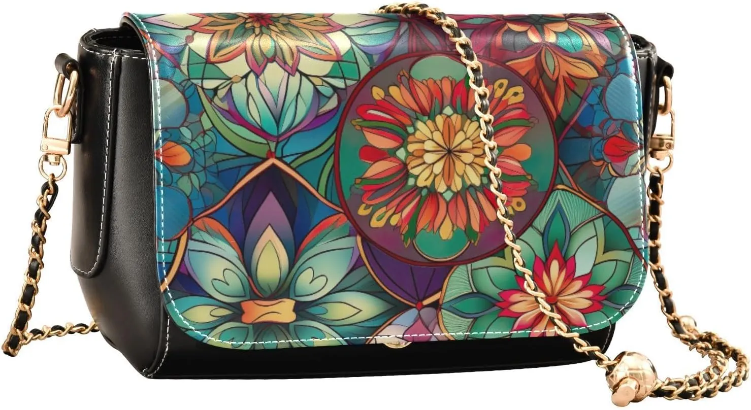 Blue and Pink Watercolor Women's Shoulder Bag, Womens Crossbody Bag Leather, Cross Body Leather Bags for Women