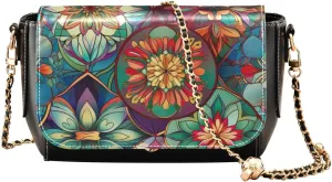 Blue and Pink Watercolor Women's Shoulder Bag, Womens Crossbody Bag Leather, Cross Body Leather Bags for Women