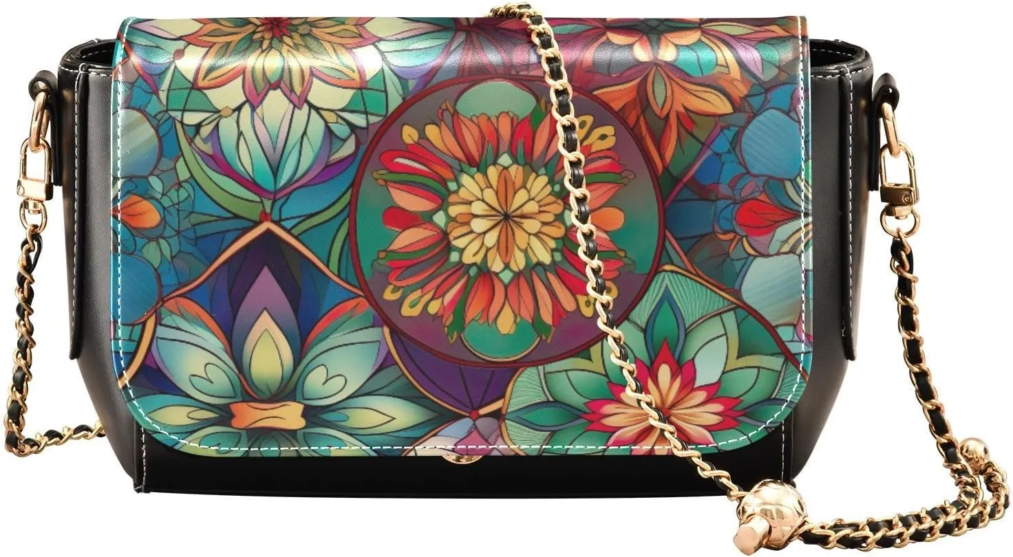 Blue and Pink Watercolor Women's Shoulder Bag, Womens Crossbody Bag Leather, Cross Body Leather Bags for Women