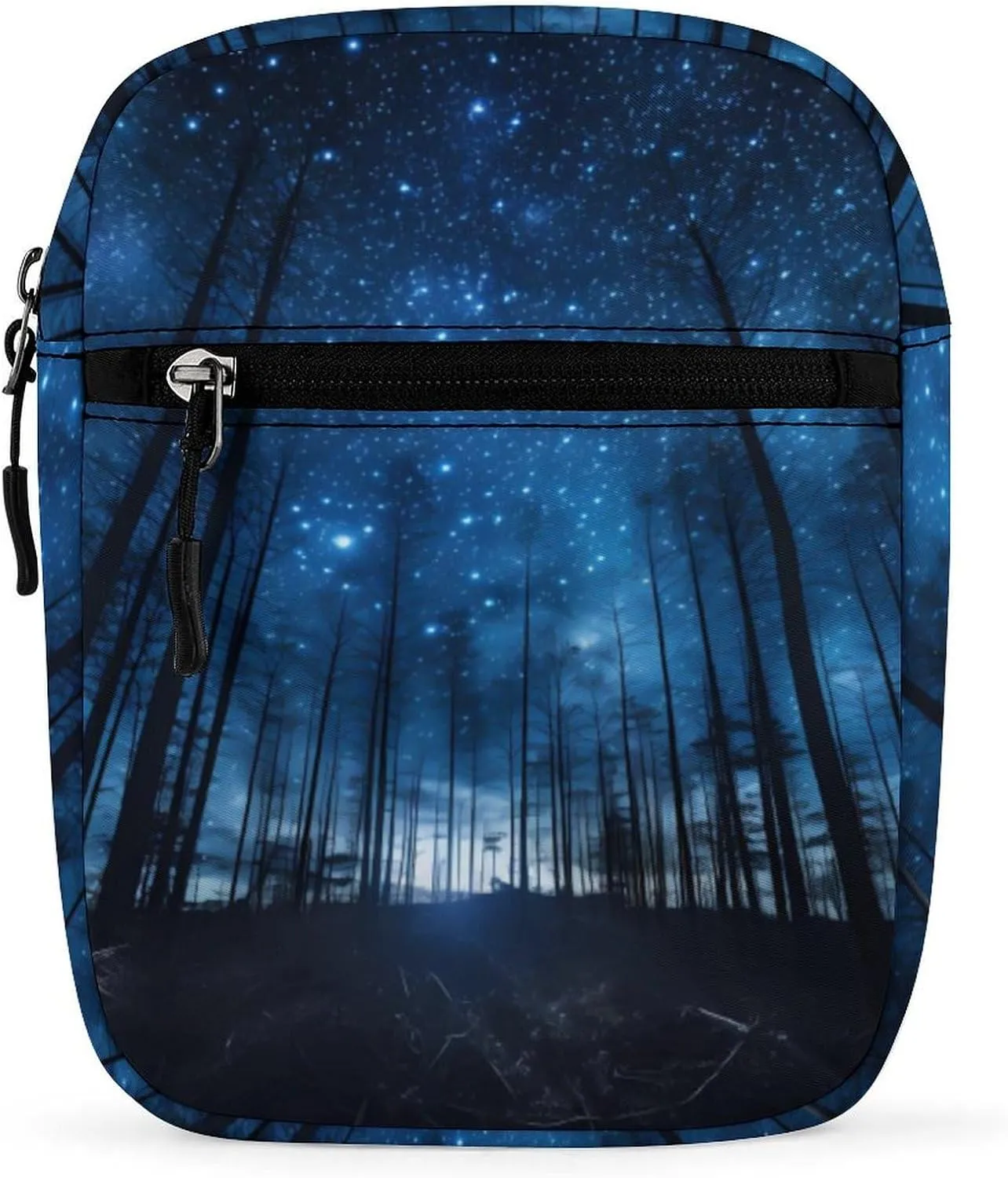 Blue Starry Night Forests Tree (2) Small Crossbody Bags Adjustable Satchel Bag Travel Shoulder Bag Crossbody Purse for Women Men