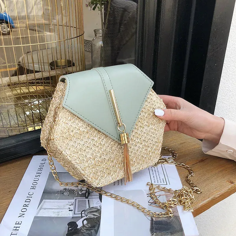 Bohemian Chic Handcrafted Rattan Shoulder Bag with Tassel Detail | ULZZANG BELLA