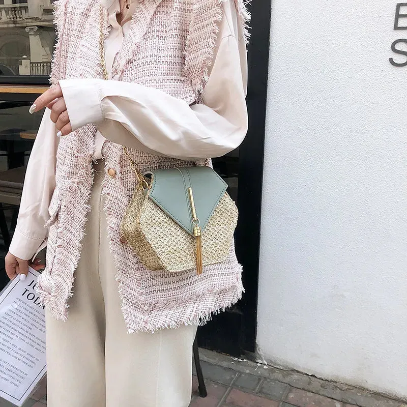 Bohemian Chic Handcrafted Rattan Shoulder Bag with Tassel Detail | ULZZANG BELLA