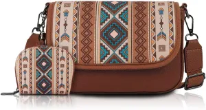 Boho Style 2pcs Lightweight Crossbody Shoulder Bags Vintage Pattern Small Handbag, Multi-Purpose Purse for Travel, Vacation