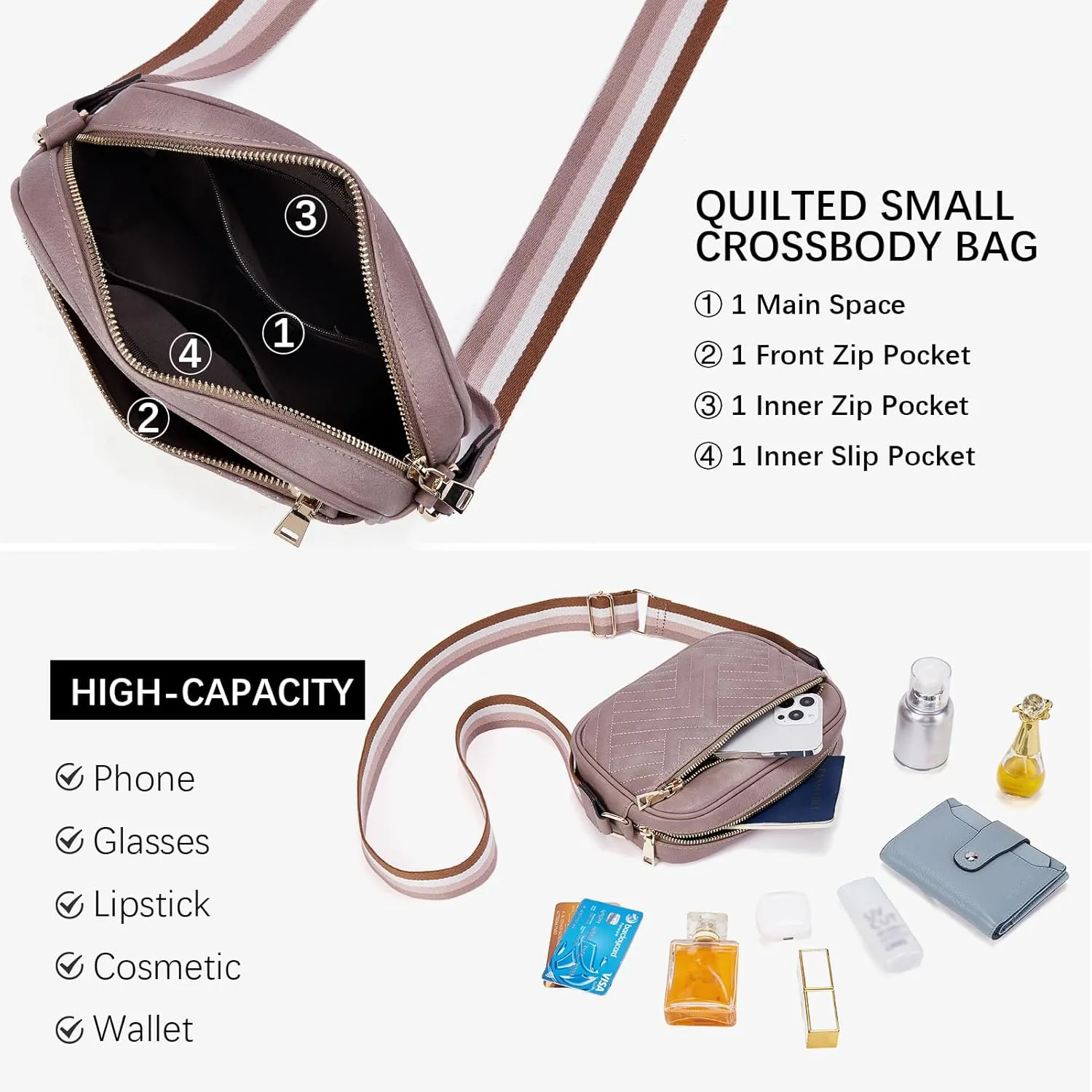 BOSTANTEN Quilted Crossbody Bags for Women Vegan Leather Purses Small Shoulder Handbags with Wide Strap