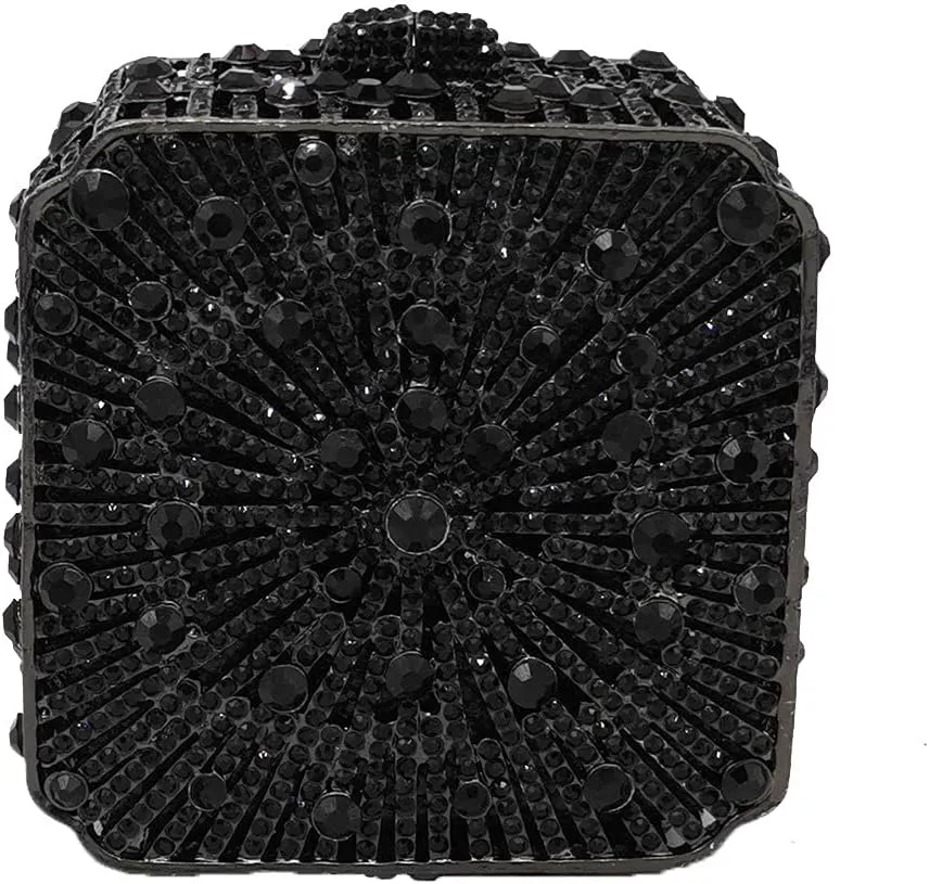 Boutique De FGG Women Metal Box Crystal Clutch Purse Evening Bag Wedding Bridal Rhinestone Handbags Party Clutch Bag,Mini
