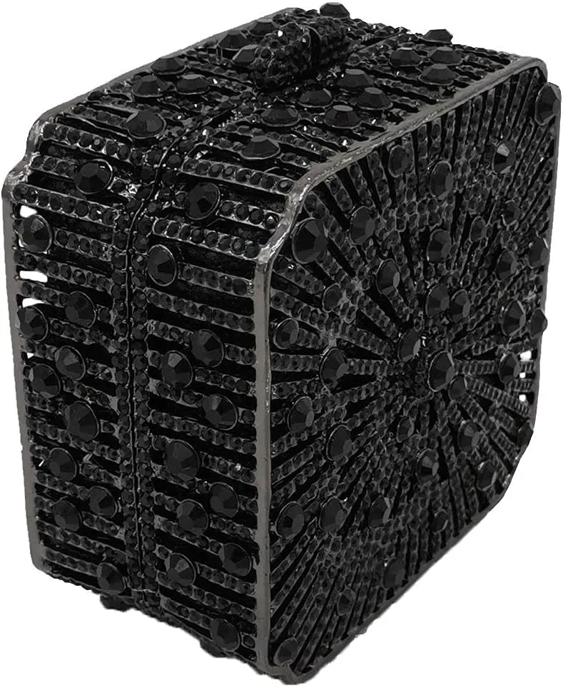 Boutique De FGG Women Metal Box Crystal Clutch Purse Evening Bag Wedding Bridal Rhinestone Handbags Party Clutch Bag,Mini