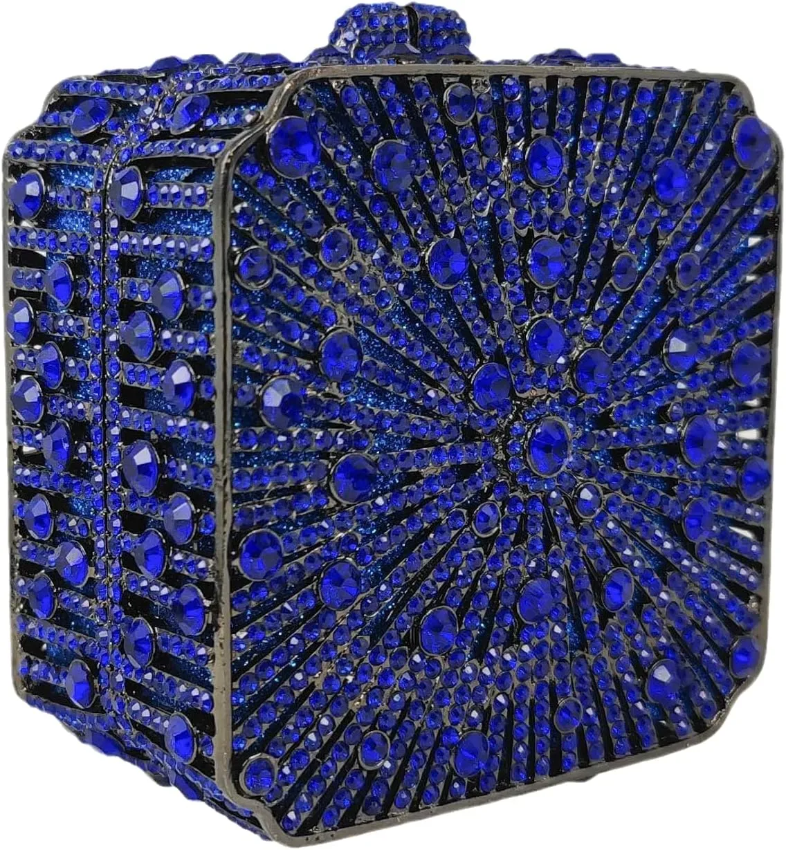 Boutique De FGG Women Metal Box Crystal Clutch Purse Evening Bag Wedding Bridal Rhinestone Handbags Party Clutch Bag,Mini