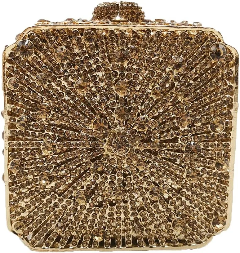 Boutique De FGG Women Metal Box Crystal Clutch Purse Evening Bag Wedding Bridal Rhinestone Handbags Party Clutch Bag,Mini