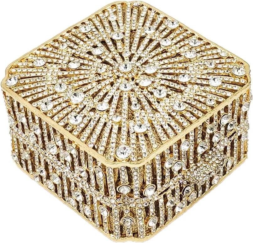 Boutique De FGG Women Metal Box Crystal Clutch Purse Evening Bag Wedding Bridal Rhinestone Handbags Party Clutch Bag,Mini