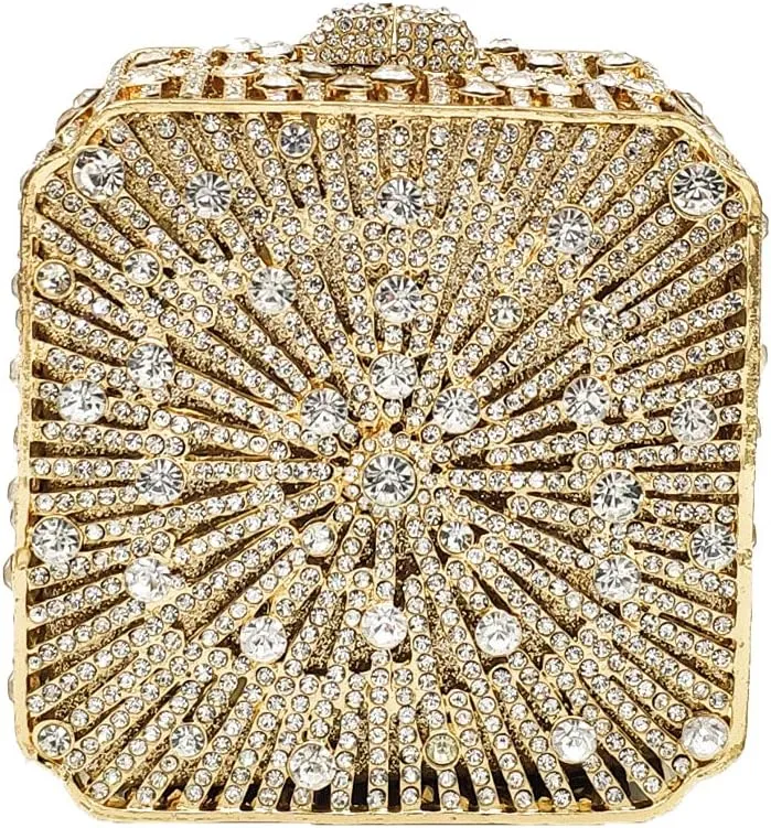 Boutique De FGG Women Metal Box Crystal Clutch Purse Evening Bag Wedding Bridal Rhinestone Handbags Party Clutch Bag,Mini
