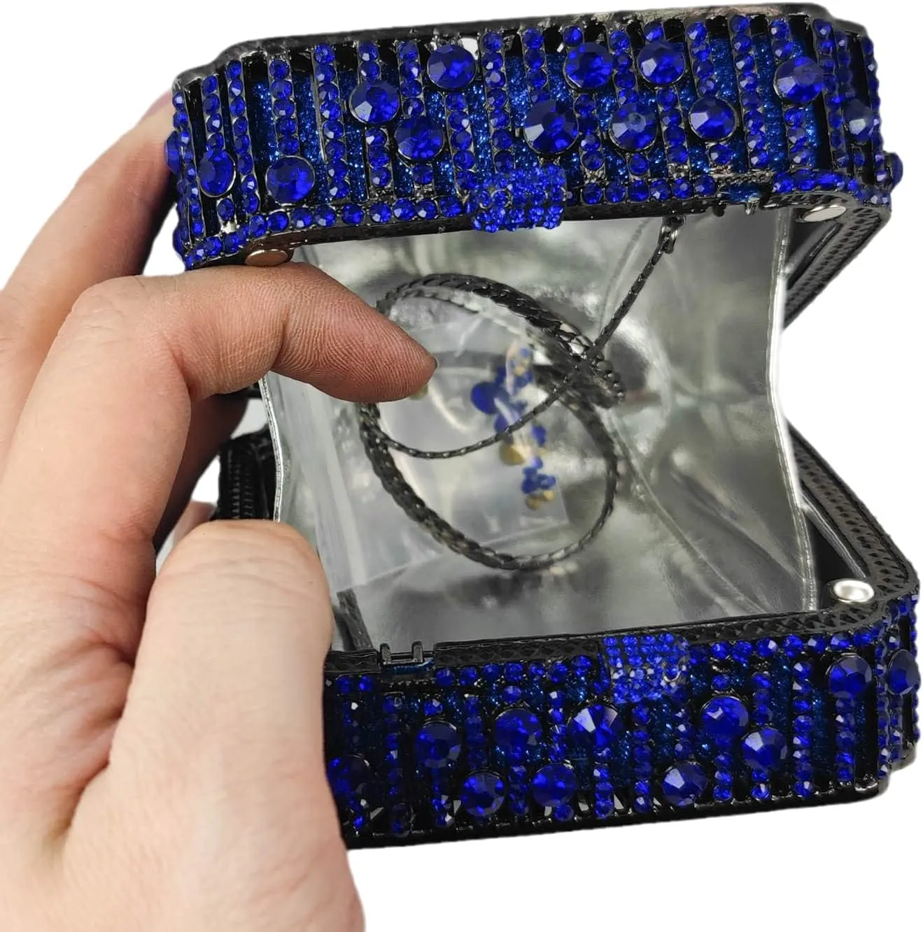 Boutique De FGG Women Metal Box Crystal Clutch Purse Evening Bag Wedding Bridal Rhinestone Handbags Party Clutch Bag,Mini