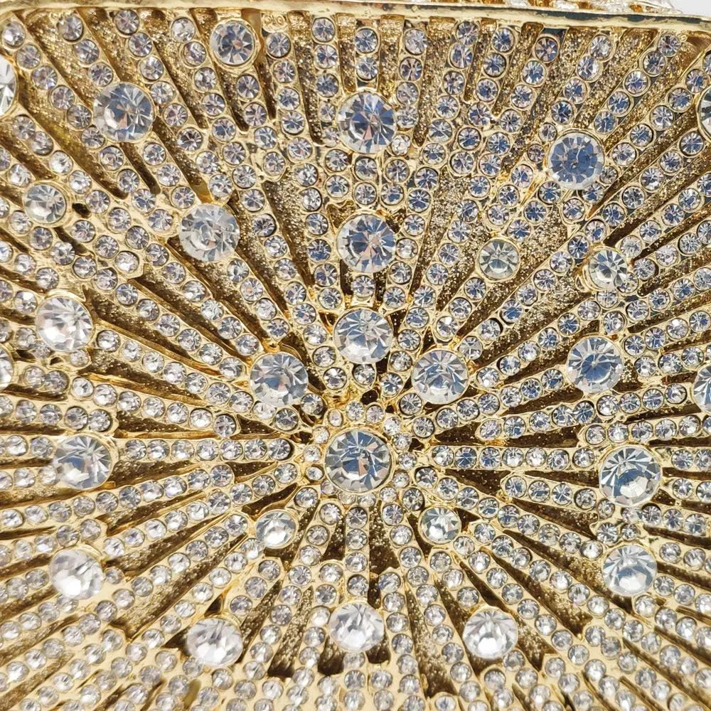Boutique De FGG Women Metal Box Crystal Clutch Purse Evening Bag Wedding Bridal Rhinestone Handbags Party Clutch Bag,Mini