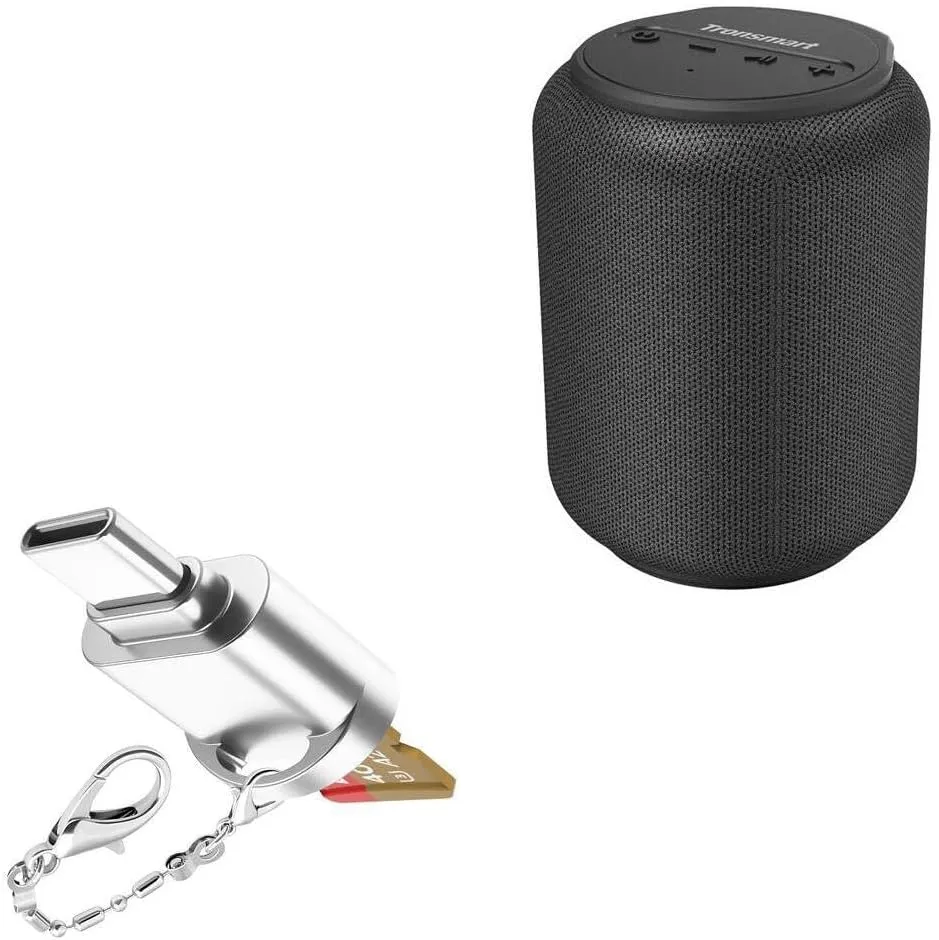 BoxWave Adapter Compatible with Tronsmart T6 Mini Upgraded Portable Speaker - Micro SD Card miniReader, USB Type-C OTG Reader USB3.0 Adapter Keychain - Metallic Silver