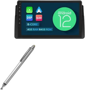 BoxWave Stylus Pen Compatible with Eonon E46A12S - DualTip Capacitive Stylus, Fiber Tip Disc Tip Capacitive Stylus Pen - Metallic Silver