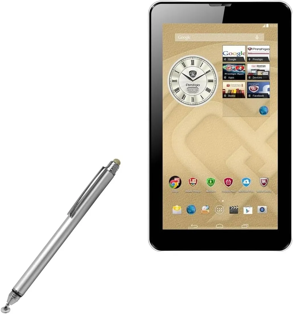 BoxWave Stylus Pen Compatible with Prestigio MultiPad Wize 3037 3G - DualTip Capacitive Stylus, Fiber Tip Disc Tip Capacitive Stylus Pen - Metallic Silver