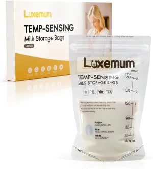 Breast Milk Storage Bags 40pcs, Breast Milk Bags 180ml BPA-Free w/Temp-Sensing&Pour Spout for Breastfeeding, Self-Standing & Pre-sterilised Pouches w/No-Leak Zipper for Freeze & thaw