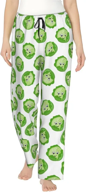 Bright Cabbage Cute Eyes Funny Pajama Pants Women,Pj Pants Bottoms For Women, Sleep Lounge Pants With Pockets