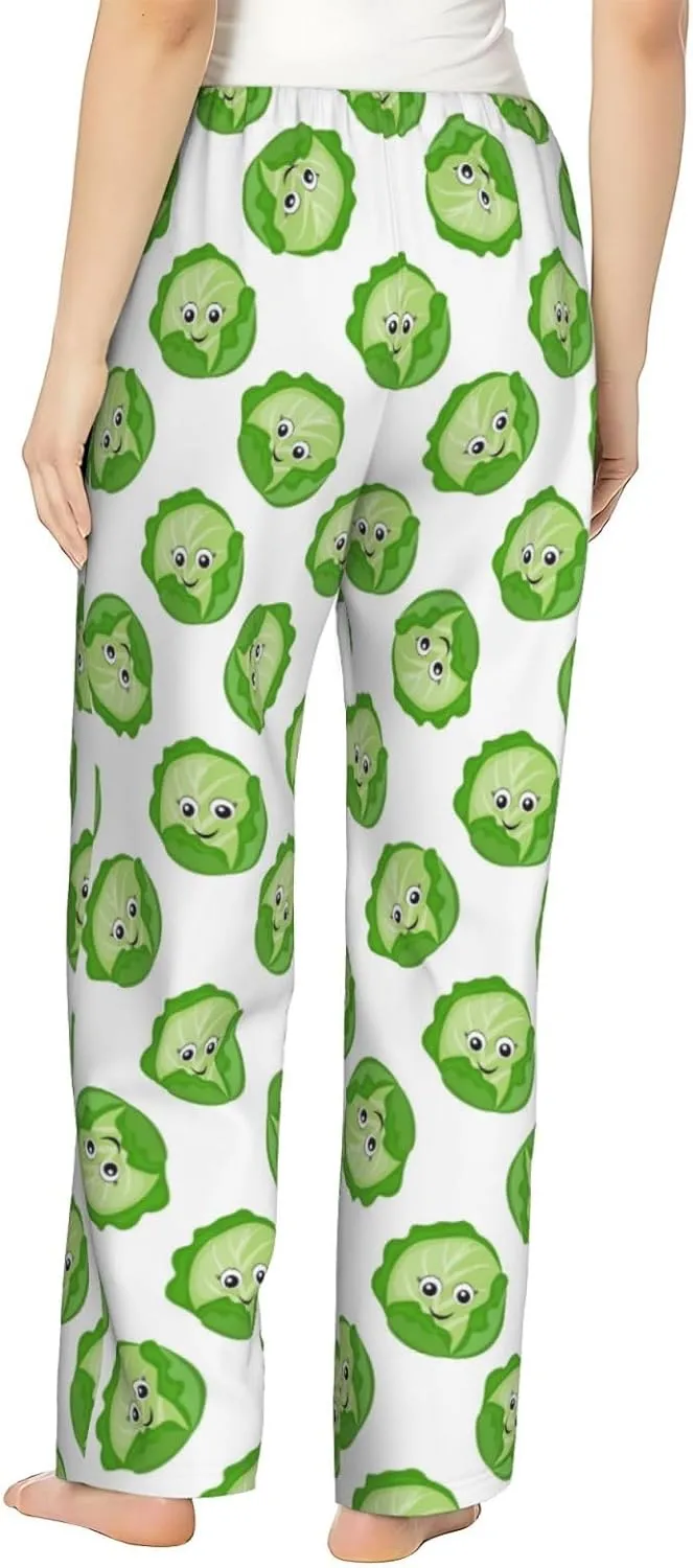 Bright Cabbage Cute Eyes Funny Pajama Pants Women,Pj Pants Bottoms For Women, Sleep Lounge Pants With Pockets