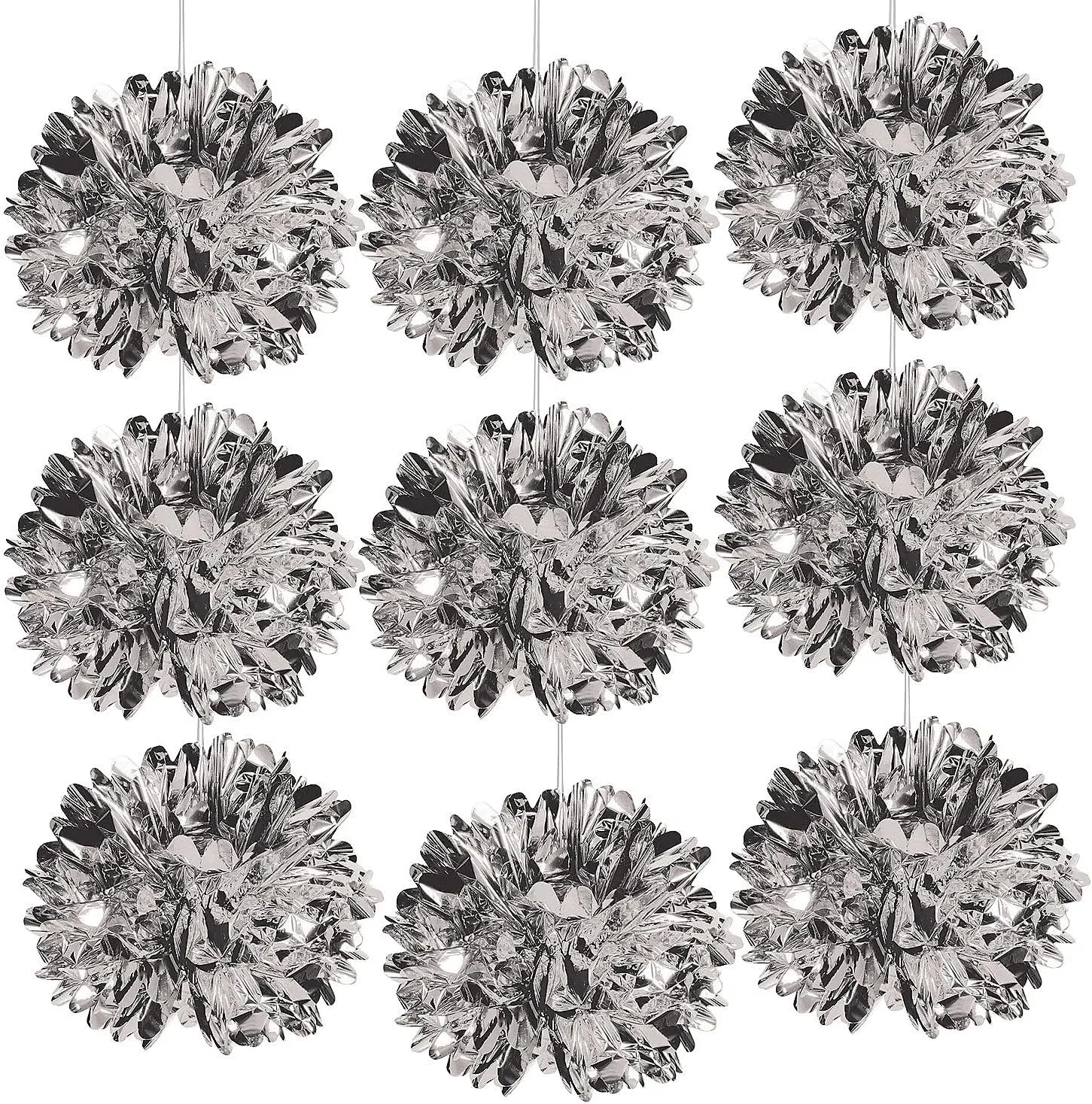 Bulk Metallic Silver Fluff Balls 9 Pieces