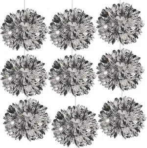 Bulk Metallic Silver Fluff Balls 9 Pieces
