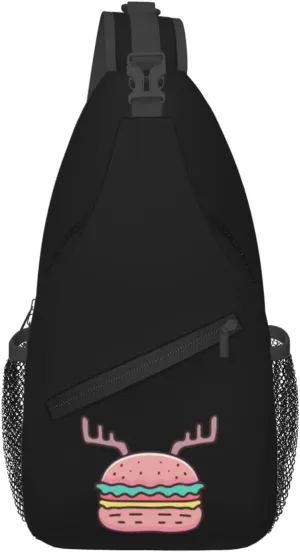 Burger With Antlers Crossbody Bags For Women Men Chest Backpack Gym Shoulder Bag Travel Outdoor Sports Casual Crossbody Bags