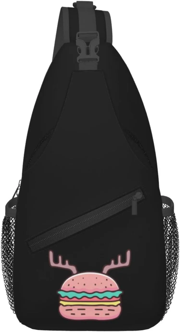 Burger With Antlers Crossbody Bags For Women Men Chest Backpack Gym Shoulder Bag Travel Outdoor Sports Casual Crossbody Bags