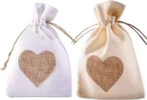 Burlap Bags, 20 Packs 6"x8" Drawstring Heart Burlap Gift Bag Candy Pouches Linen Pockets for Valentine's Day Wedding Easter Christmas Halloween Thanksgivings New Year (6"x8")