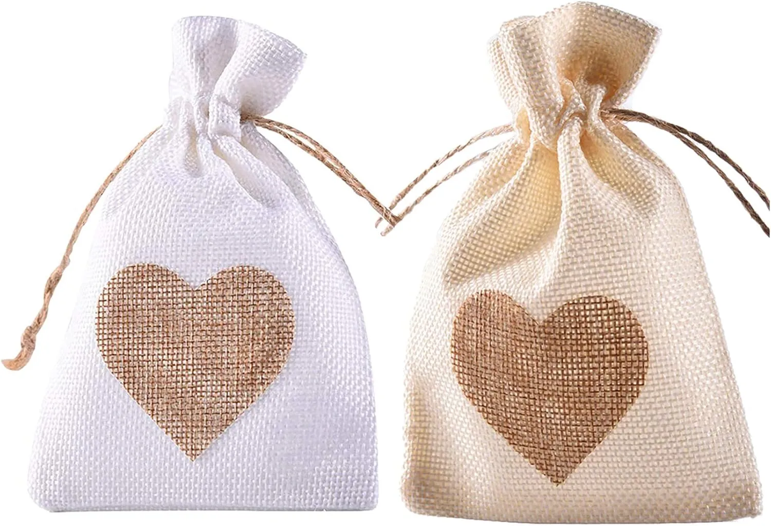 Burlap Bags, 20 Packs 6"x8" Drawstring Heart Burlap Gift Bag Candy Pouches Linen Pockets for Valentine's Day Wedding Easter Christmas Halloween Thanksgivings New Year (6"x8")