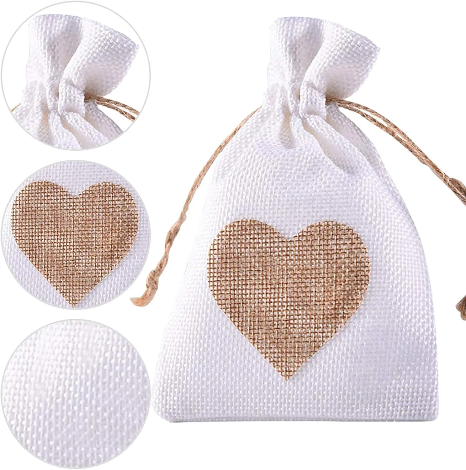 Burlap Bags, 20 Packs 6"x8" Drawstring Heart Burlap Gift Bag Candy Pouches Linen Pockets for Valentine's Day Wedding Easter Christmas Halloween Thanksgivings New Year (6"x8")