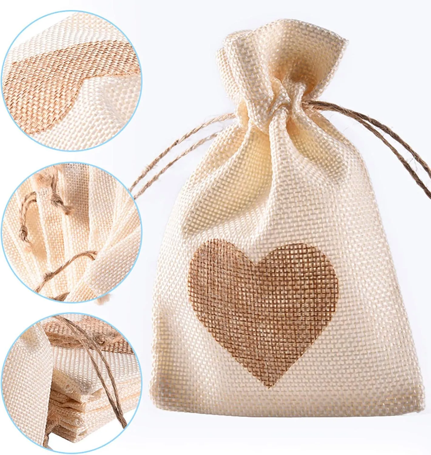 Burlap Bags, 20 Packs 6"x8" Drawstring Heart Burlap Gift Bag Candy Pouches Linen Pockets for Valentine's Day Wedding Easter Christmas Halloween Thanksgivings New Year (6"x8")