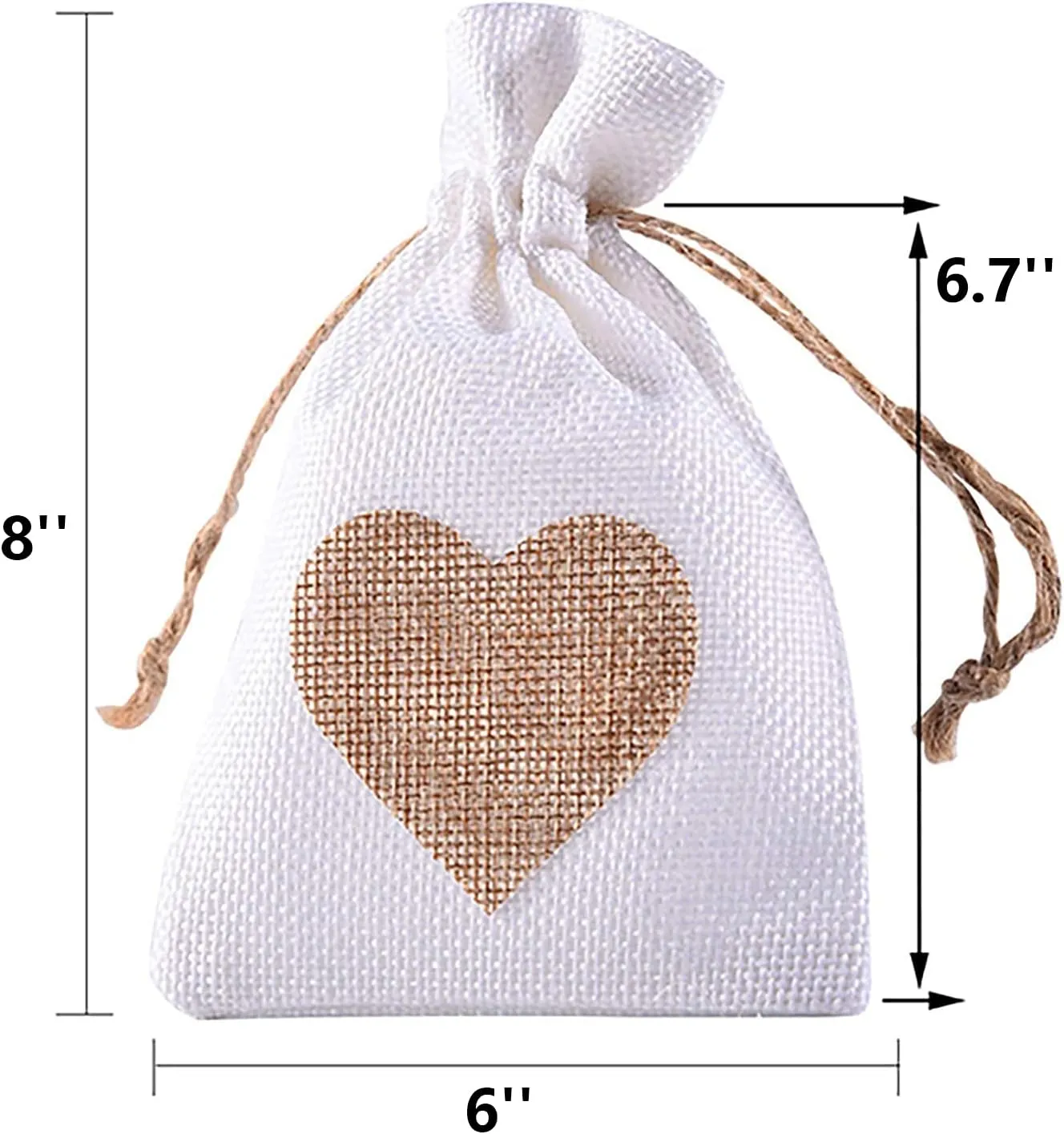 Burlap Bags, 20 Packs 6"x8" Drawstring Heart Burlap Gift Bag Candy Pouches Linen Pockets for Valentine's Day Wedding Easter Christmas Halloween Thanksgivings New Year (6"x8")